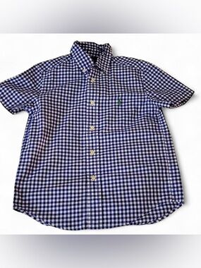 Boys Ralph Lauren blue & white gingham button-up shirt Size 5